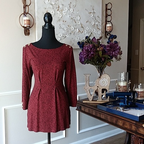 NWOT Liz Claiborne Dark Orange With Black Prints 3/4 Sleeves Tunic Top. Size S - Picture 13 of 17